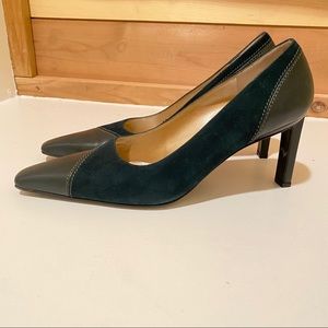 St. John Suede Leather Square Toe Heels Green 38